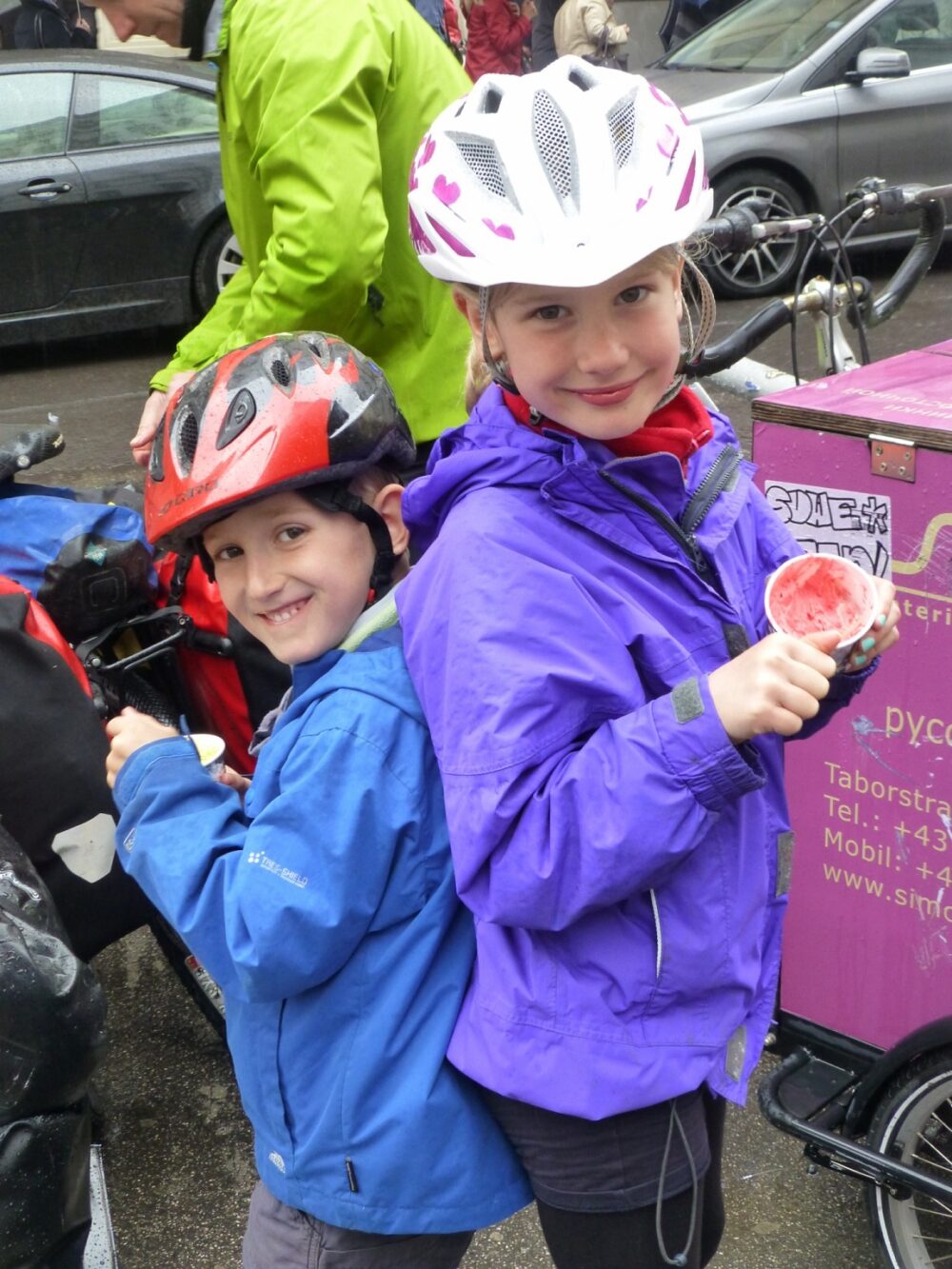 Icecreams in Vienna during a family cycling holiday