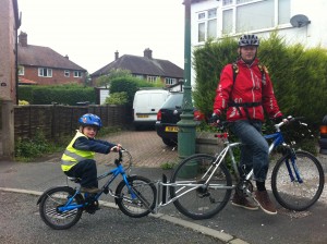 FollowMe tandem attached a childs bike to an adult bike for safe on road cycling
