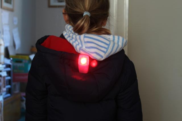 Review of Knog Boomer Wearable light - Photo of Knog Boomer of kids hood