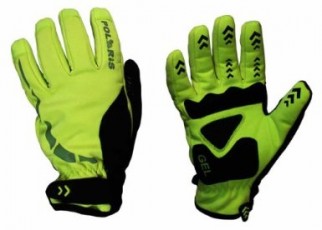 Polaris Mini Hoolie Bright Yellow Kids Winter Cycling Gloves - with the hi vis trim they are a great way to make your kids visible to drivers in the dark