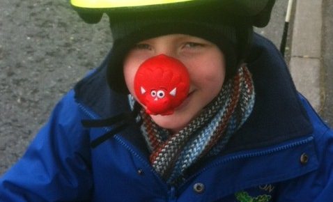 Cyclilng to school on Red Nose Day Comic Relief