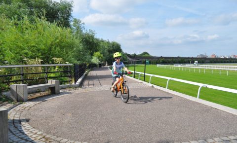 family cycle routes in Cheshire and Wirral - Chester race course has a traffic free path all the way round