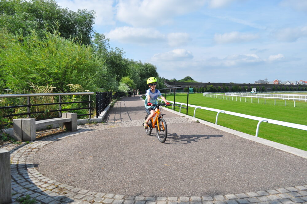 family cycle routes in Cheshire and Wirral - Chester race course has a traffic free path all the way round