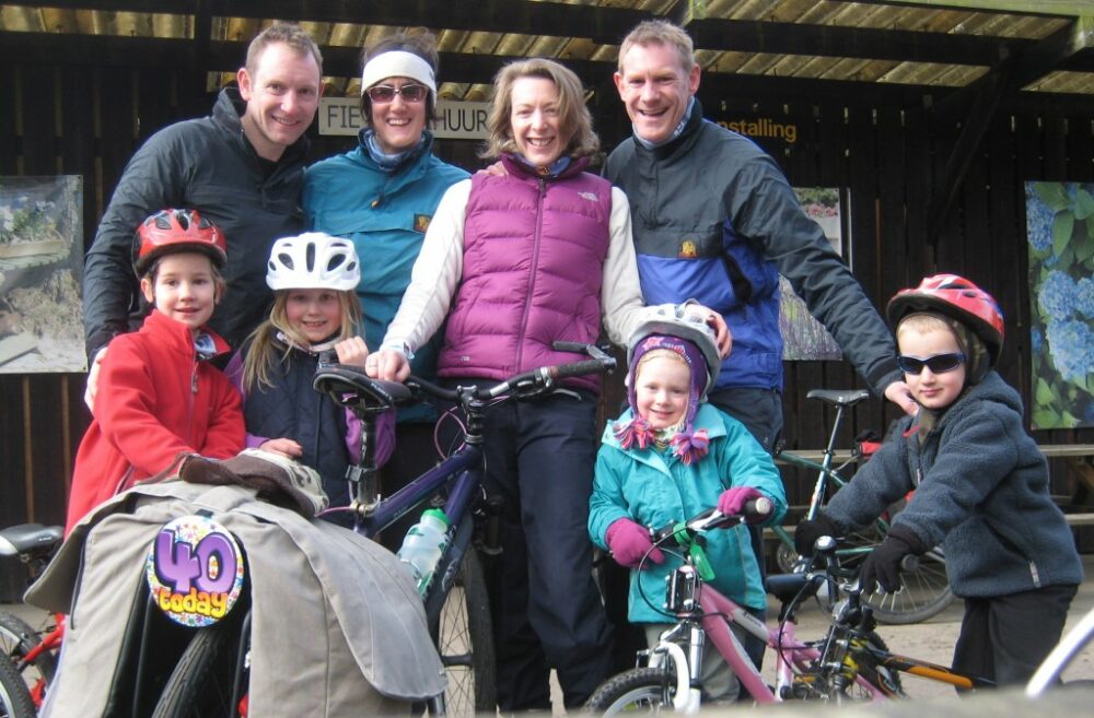 Kathryn and Liz cycling in Holland with families