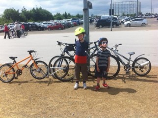 Getting the kids bikes ready for the Great Manchester Cycle family ride