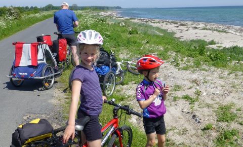 Outeredge small child's panniers on family cycling holiday to Denmark