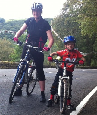 T and K half way up Cragg Vale - TdF 2014