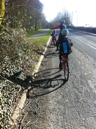 Riding on the road with the kids