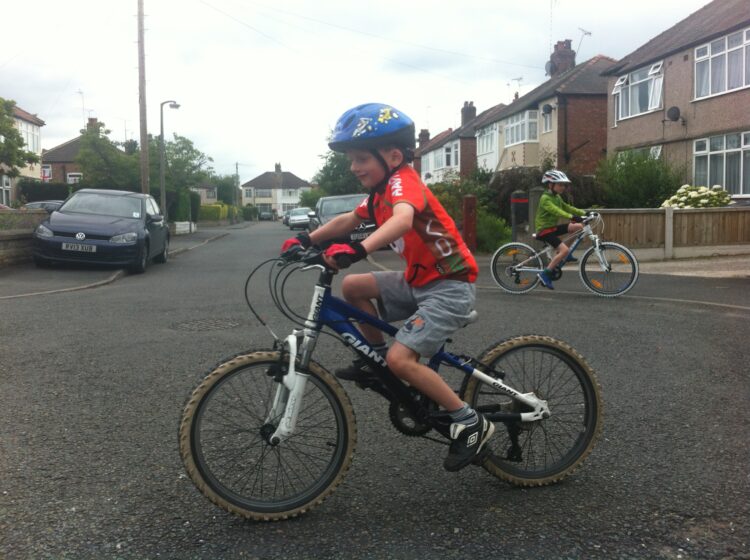 Practicing how to cycle before the first family bike ride of the year