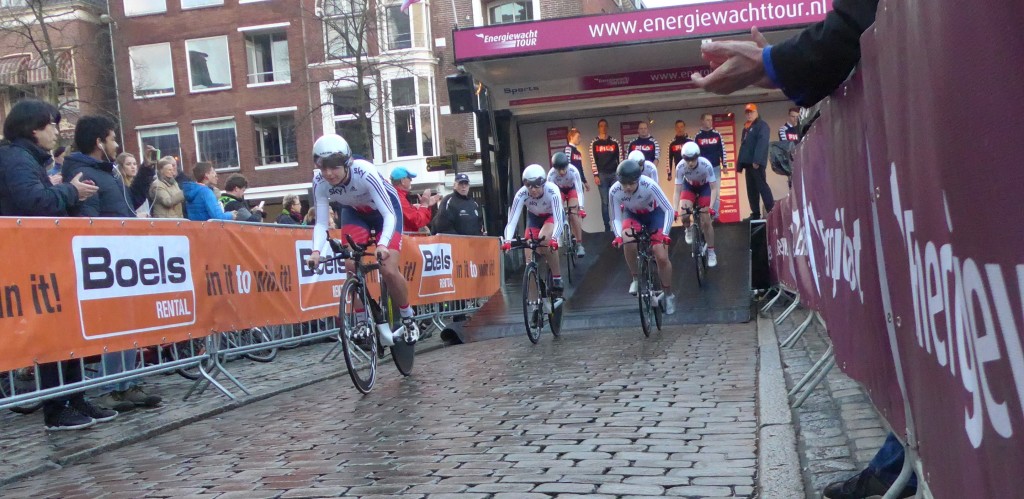 Elite British Women's cyclists setting off on time trial