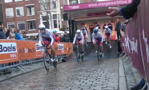 Elite British Women's cylists setting off on time trial