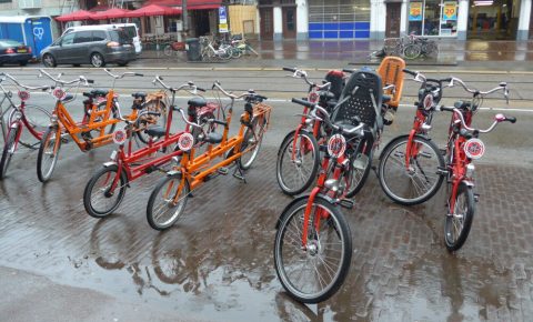 A selection of the kids bikes available to rent at the Macbikes store on Overtoom, Amsterdam, close to Vondelpark
