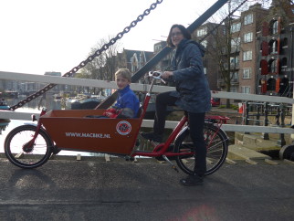 Cycling with a cargo bike in Amsterdam