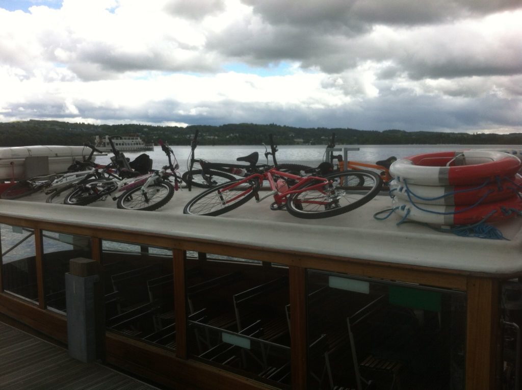 Kids bikes go onto the roof of the Windermere Bike Boat