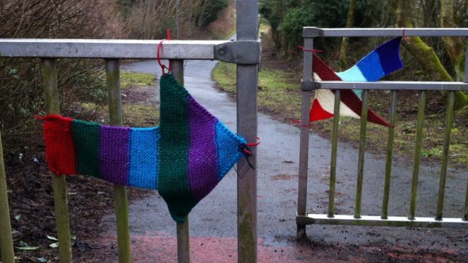 Yarn Bombing of cycle bollards