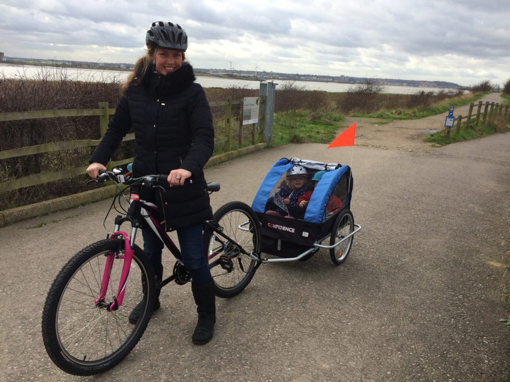 Cycling at RSPB Rainham Marshes with a bike trailer