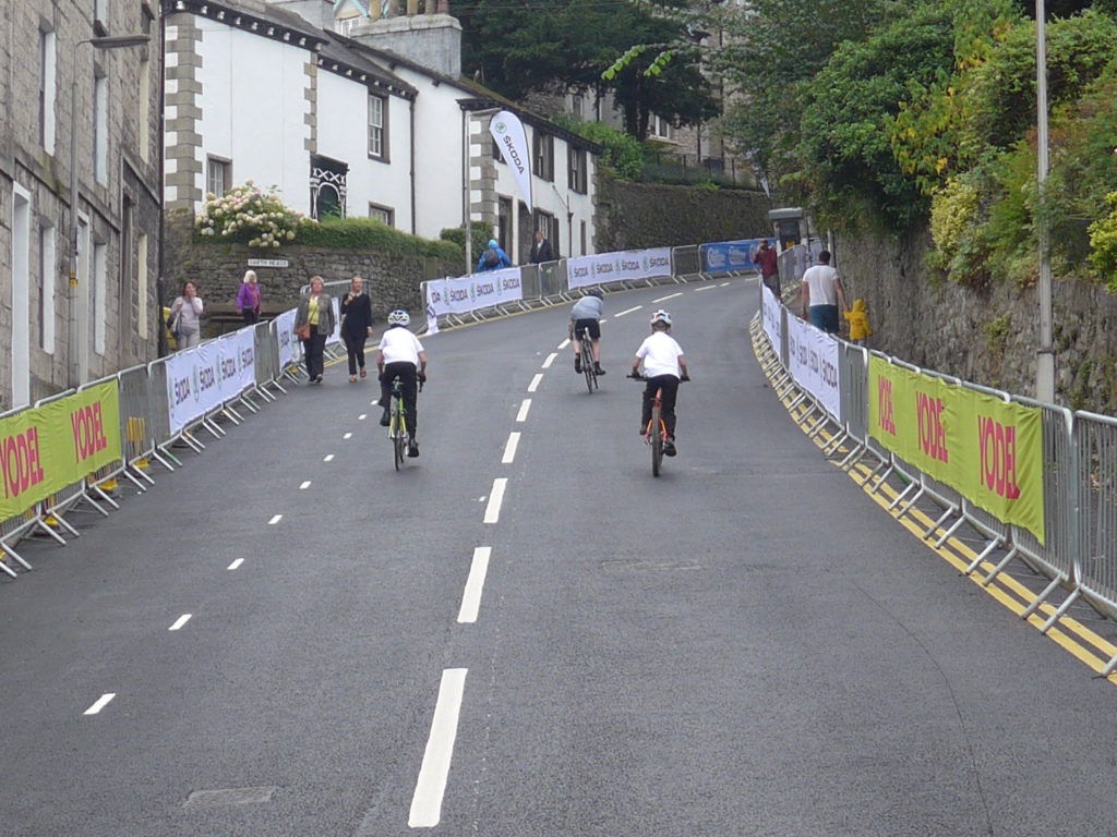 Kids cycling Islabikes up Beast Banks on Tour of Britain 2016 stage 2