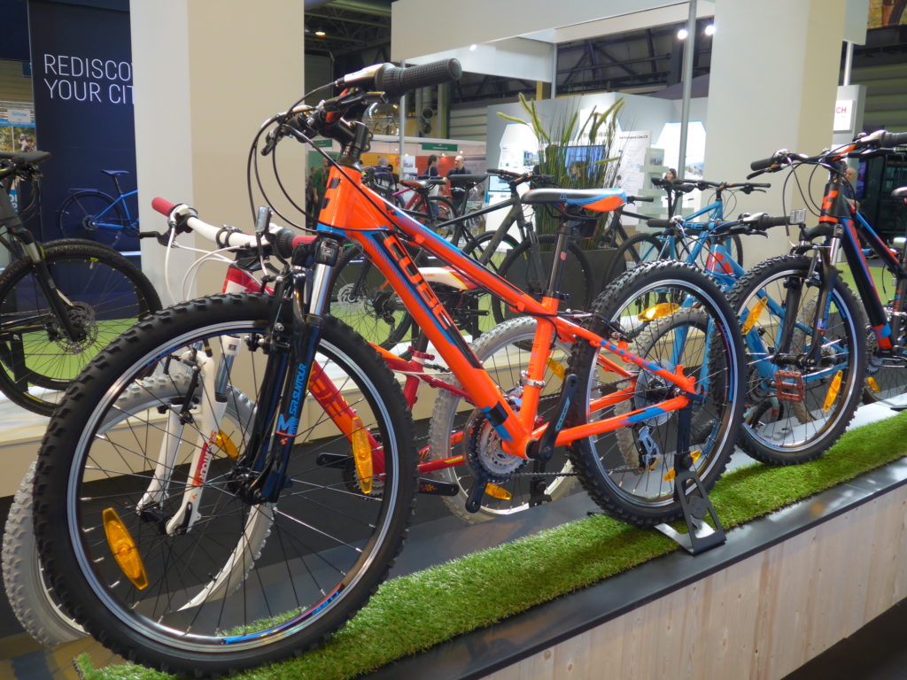 Cube 240 junior mountain bikes on display at the 2016 Cycle Show