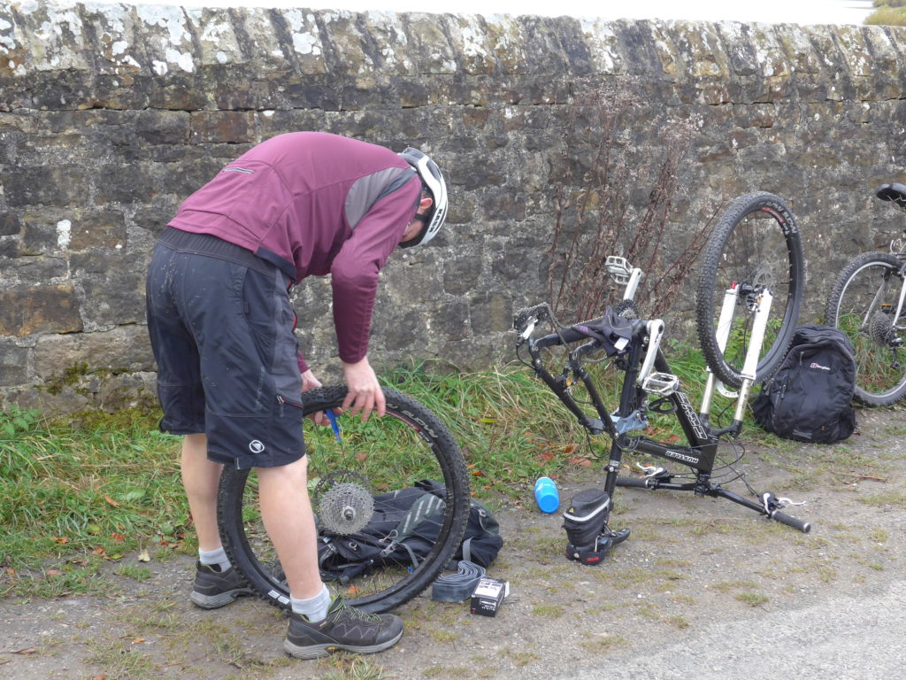 Fixing a puncture at Gisburn Forest