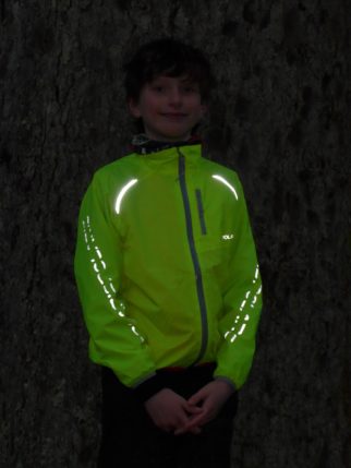 Night time visibility of the Polaris kids packaway cycling jacket