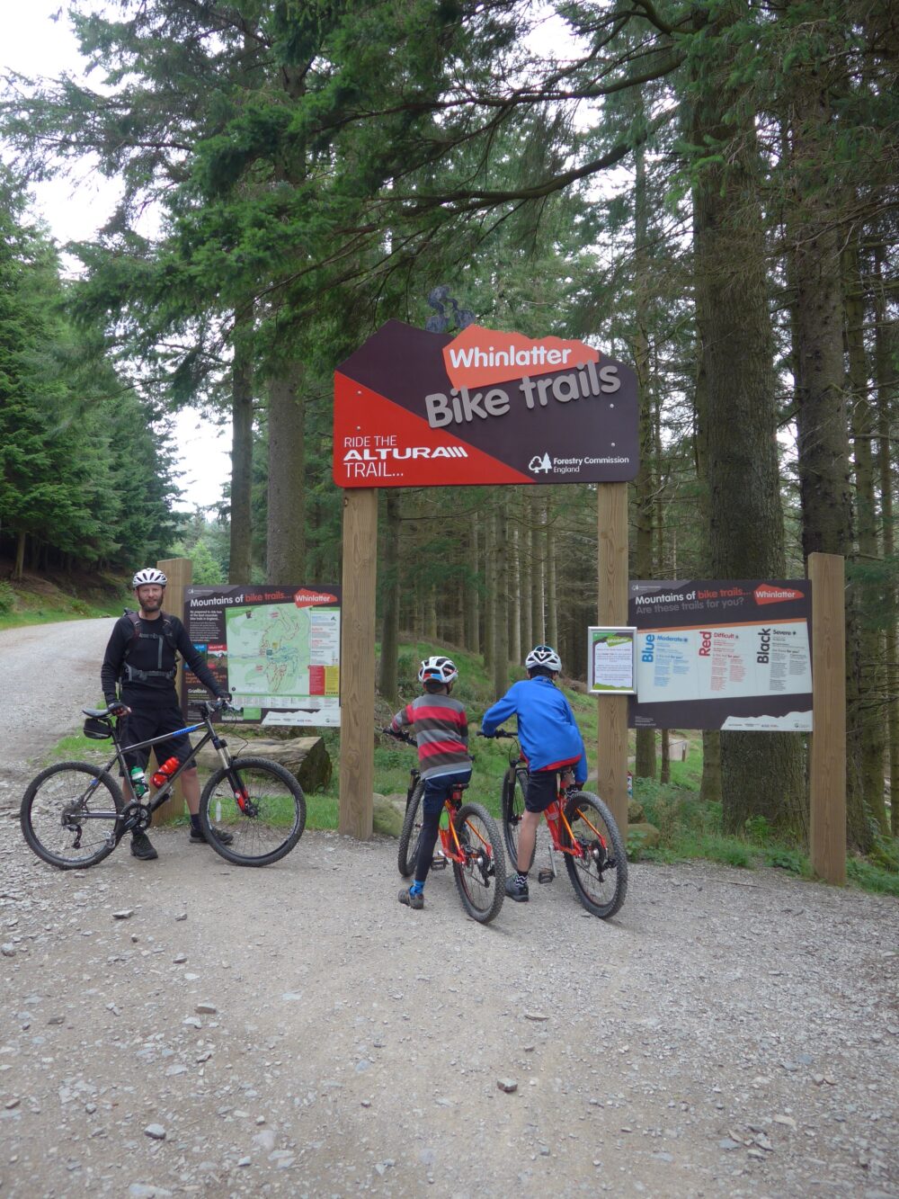 At the start of the blue MTB loop at Whinlatter Forest with our boys