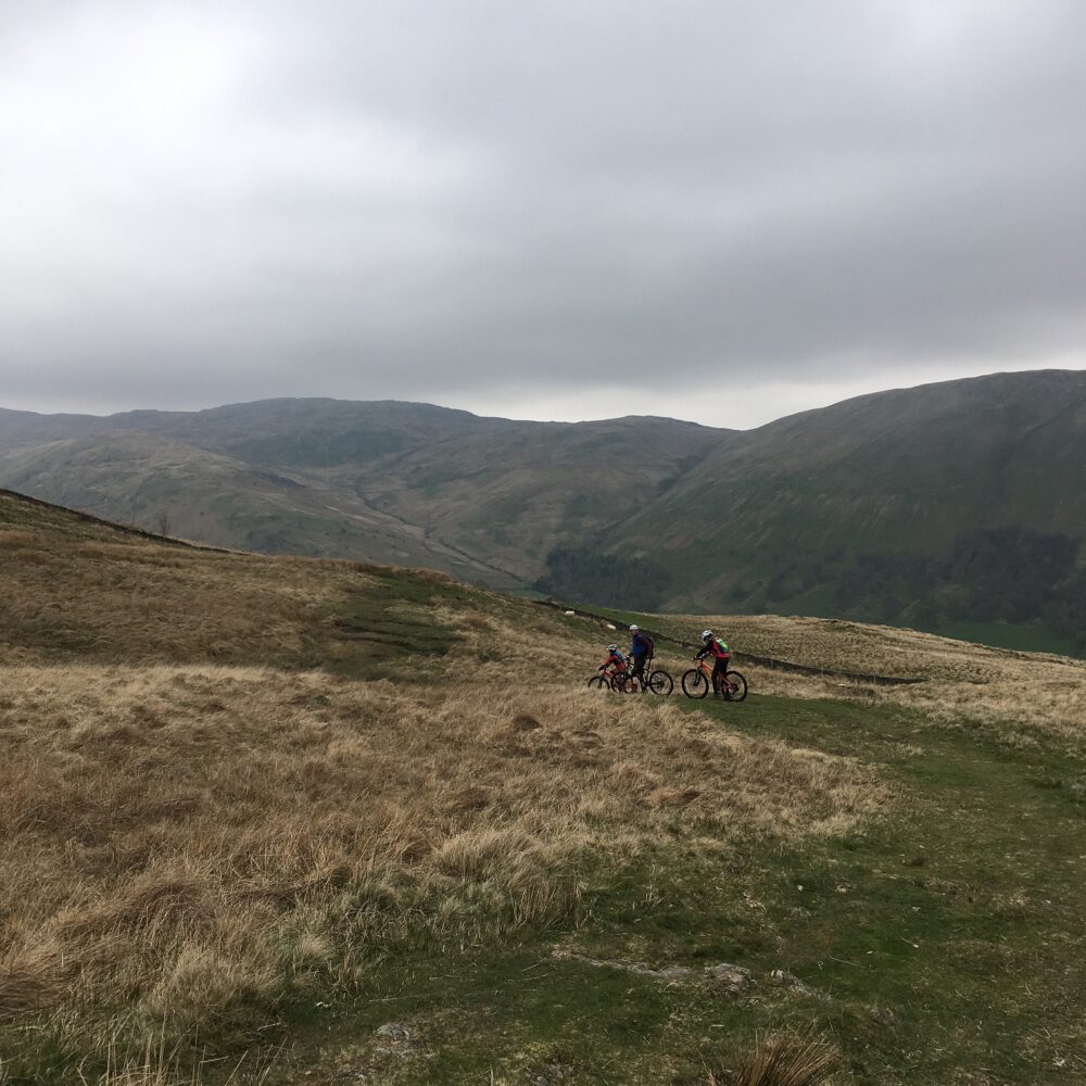 Family MTB ride in Kentmere Valley, Lake District, Cumbria