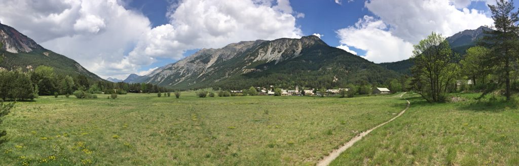 Vallée de la Clarée in the French Alps - panoramic view of valley and Les Alberts