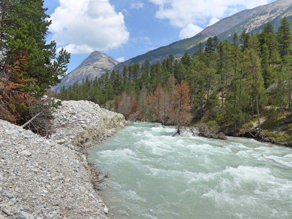 Vallée de la Clarée in the French Alps - river Clarée showing fast flow 