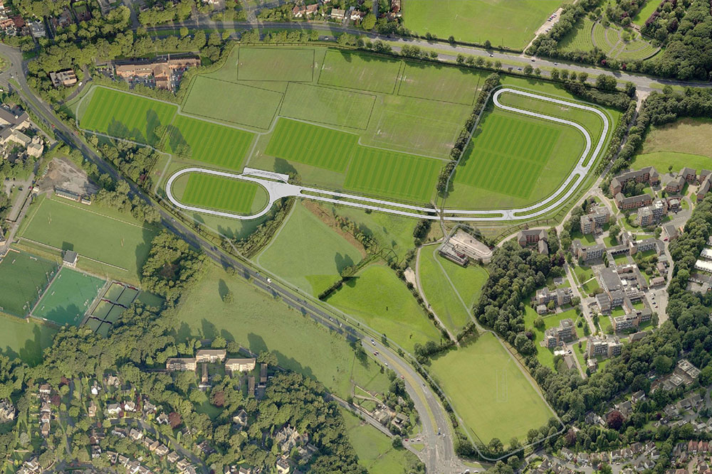 Areal view of the new cycle track at the Brownlee Centre Leeds