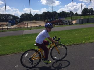 Riding the cycle track at the Brownlee Centre Leeds
