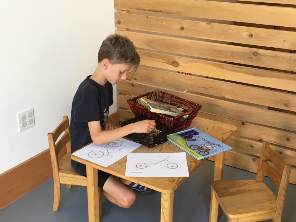 Colouring in at Islabikes USA showroom in Portland