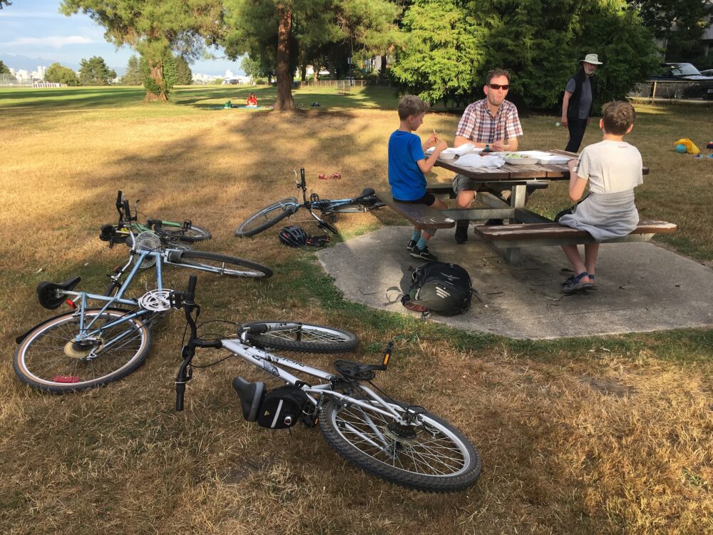 Eating Sushi in the park on our Vancouver holiday