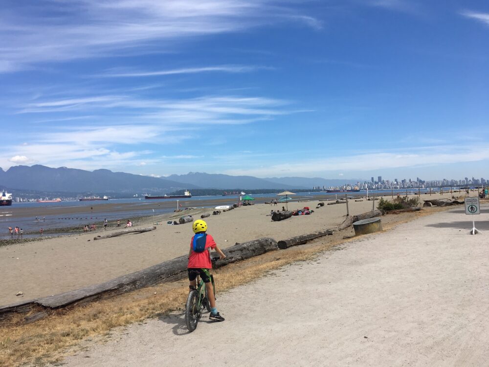Family bike ride to the beach Vancouver