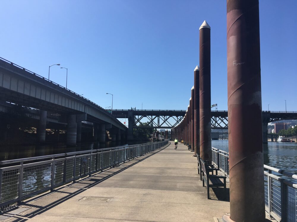 Cycling infrastructure in Portland often follows the route of the major roads