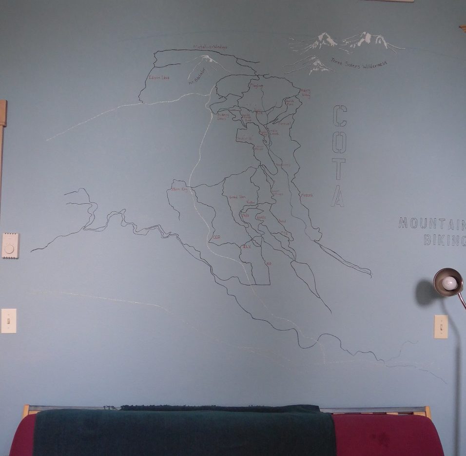 Mountain Bike map on Bend on the wall of our Airbnb