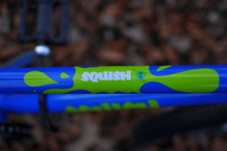 Squish Bikes branding - the Squish 18 is blue and lime green