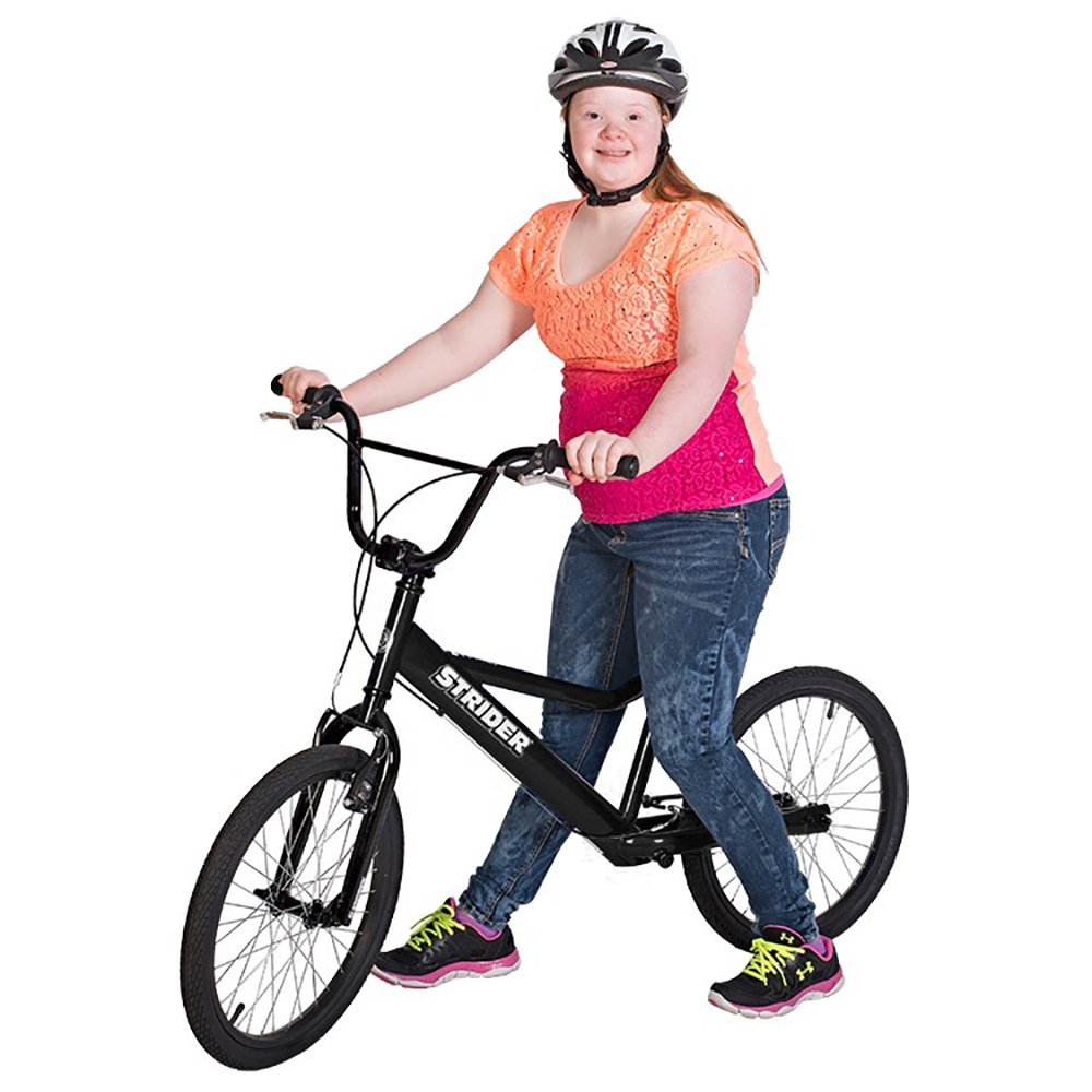 Strider 20 balance bike for adults and teenagers. This large balance bike is particularly good for those with special needs or a disability, but is also useful for those who haven't yet learnt to ride a bike and need a big balance bike