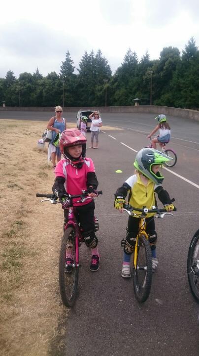 Jess and her sister at a kids BMX skills training session