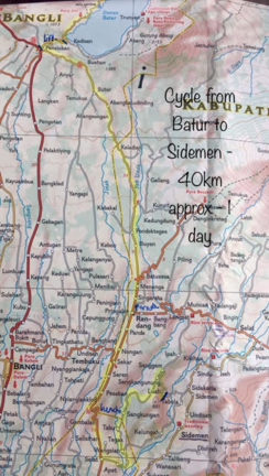 Map of family cycle ride from Batur to Sidemen Bali Indonesia