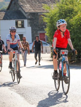 Crossing the finish line on the Tour de Staveley