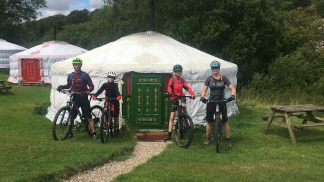 Setting off on the Swale Trail MTB ride from Swaledale Yurts Keld