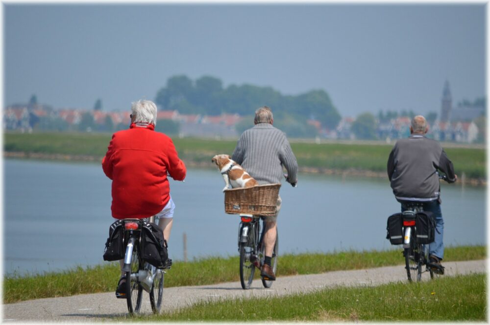 Grandparents cycling on e-bikes