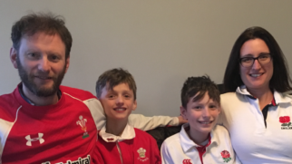 Jones family in rugby shirts