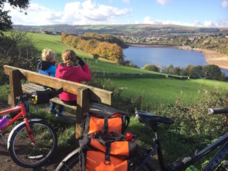 Rest stop to admire the reservoir on the Longdendale Trail - part of the Trans Pennine Trail