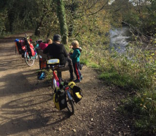 Stopping for hot chocolate at Hulmeswood on the Trans Pennine Trail family cycling holiday