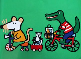 Maisy goes shopping - a children's book showing transporting children by bike