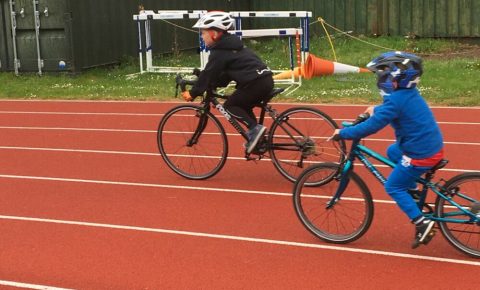 Riding a Frog 67 Road Bike at Go-Ride training session on track