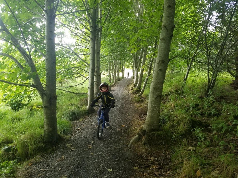 Family cycling on the Mary Peters trails in Ireland