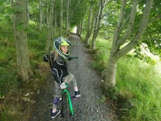 Lucy mountain biking on the Mary Peters trails in Ireland