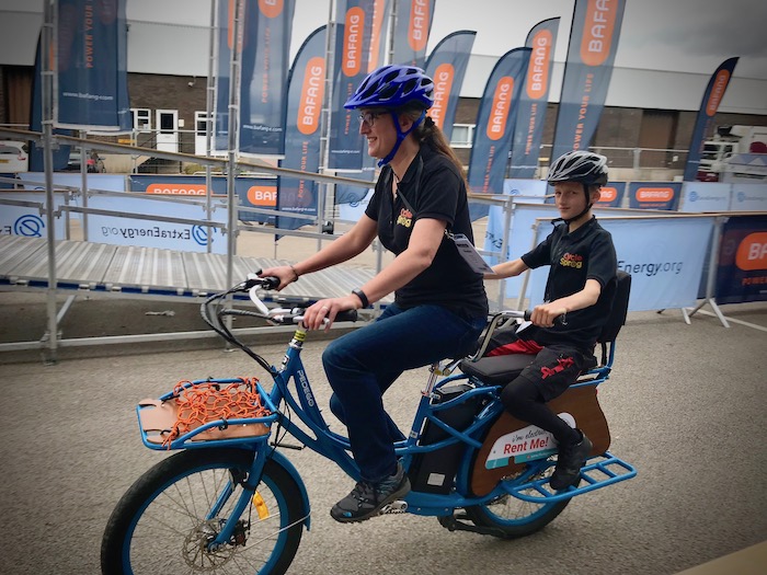 NEC Cycle Show 2019 Pedego Stretch Cargo Bike in use